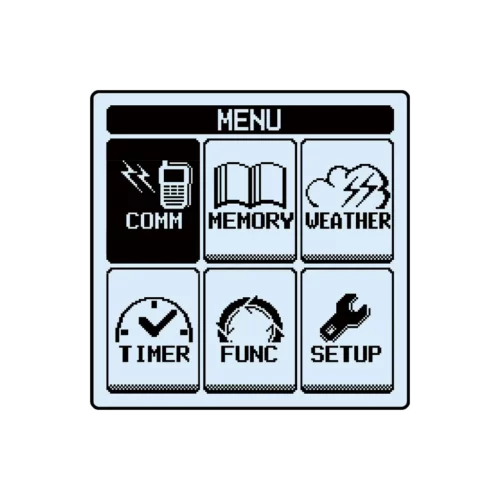 Menu Display of Yaesu FTA-550 airband transceiver for aircraft communication with versions FTA-550L and FTA-550AA