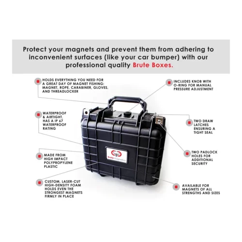 Brute Box Double Sided 1,700lb Magnet Fishing Bundle case features