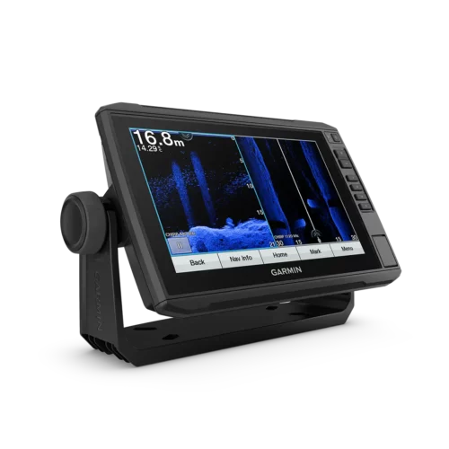 Left angled view of Garmin ECHOMAP UHDsv showing CHIRP sonar screen