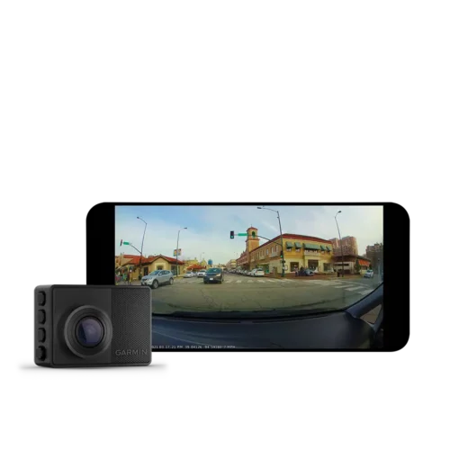 Garmin Dash Cam 67W with app on smartphone