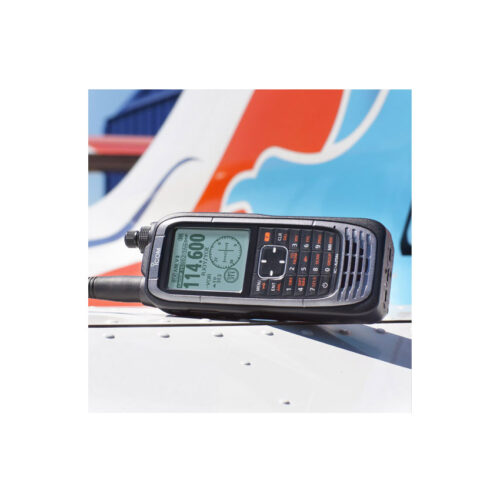 Icon IC-A25 airband handheld transceiver on an airplane