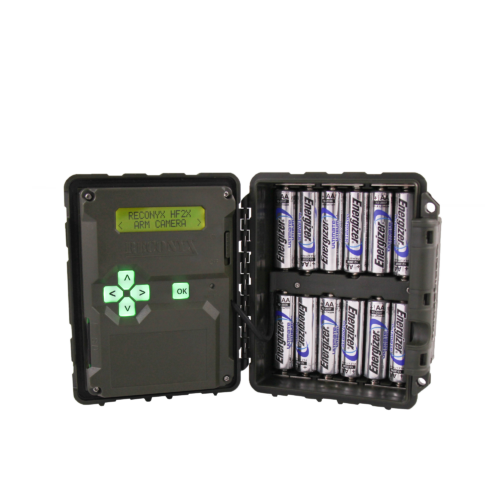 Reconyx HF2X Hyperfire 2 Covert IR Camera in OD Green inside with batteries and screen